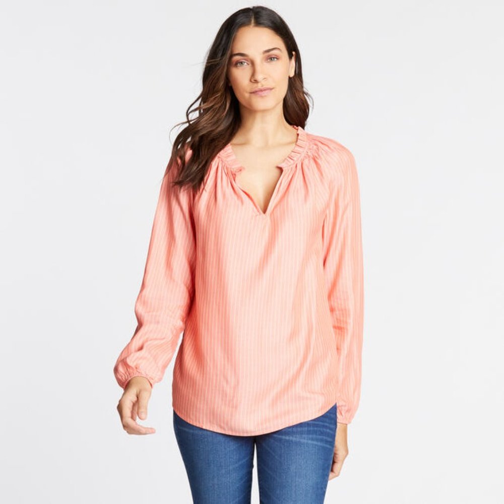 NWT Nautica Boho Emberglow Top Raglan Long Sleeve Split Neck Coral Sz L